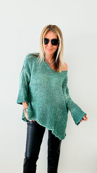 Chunky Knit Sweater - Light Emerald-140 Sweaters-VENTI6 OUTLET-Coastal Bloom Boutique, find the trendiest versions of the popular styles and looks Located in Indialantic, FL