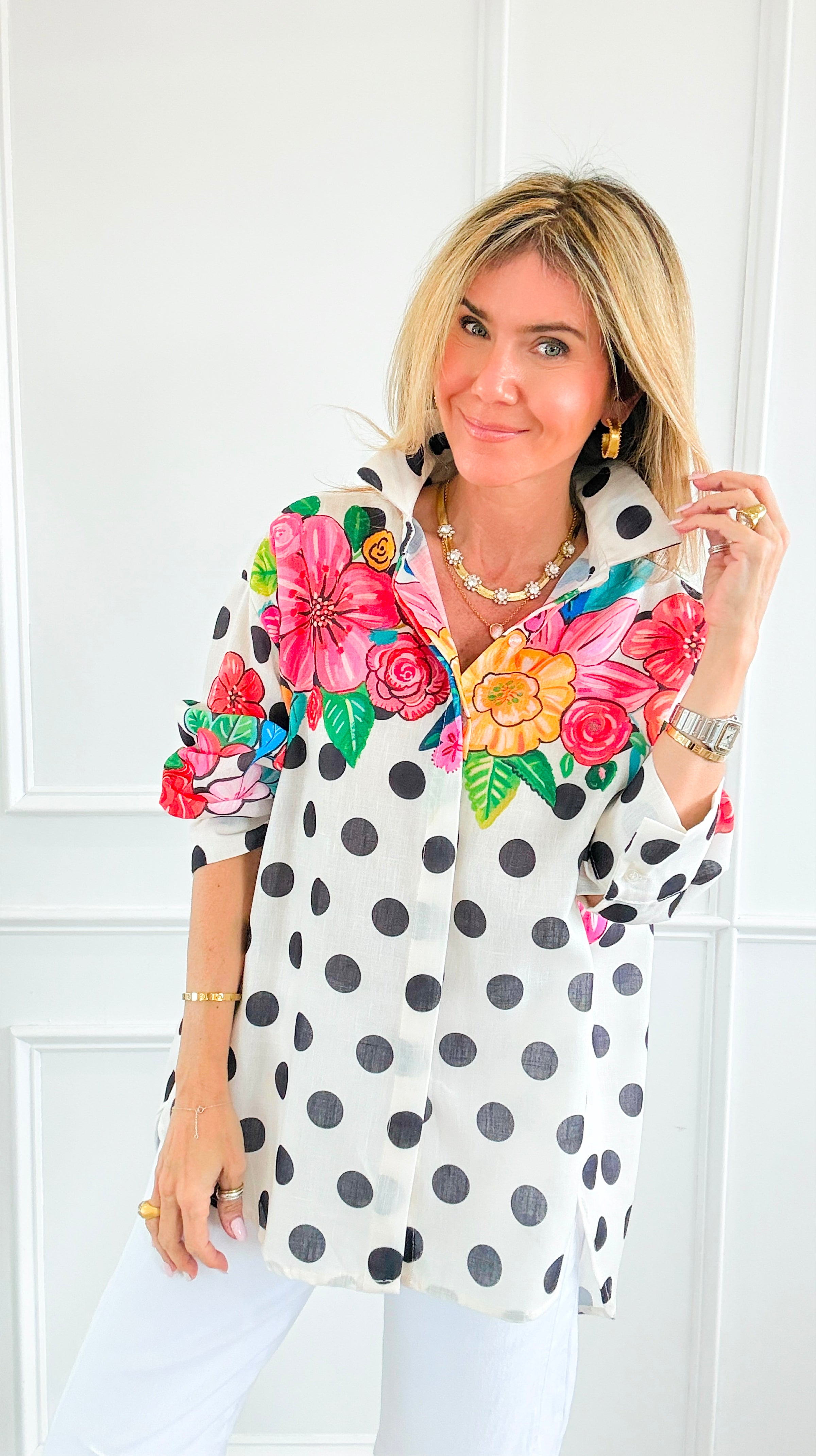 Blossom & Dots Italian Button Top