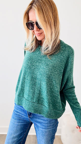 Brushed Melange Sleeve Sweater - Dark Green-130 Long Sleeve Tops-Zenana-Coastal Bloom Boutique, find the trendiest versions of the popular styles and looks Located in Indialantic, FL