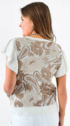 Soft Elegance Flutter Sleeve Top - Toffee/Off White-110 Short Sleeve Tops-Jodifl-Coastal Bloom Boutique, find the trendiest versions of the popular styles and looks Located in Indialantic, FL