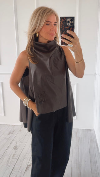 Modern Edge Sleeveless Italian Top- Brown