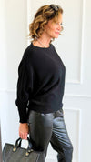 Serene Boatneck Italian Pullover- Black-140 Sweaters-Aute-Coastal Bloom Boutique, find the trendiest versions of the popular styles and looks Located in Indialantic, FL