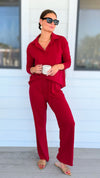Chic & Cozy Eileen French Terry Pant Set - Cranberry-210 Loungewear/sets-EC COLLECTION INC-Coastal Bloom Boutique, find the trendiest versions of the popular styles and looks Located in Indialantic, FL