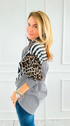 Leopard Stripe Italian Woven Blouse-110 Long Sleeve Tops-TATTOO Z-Coastal Bloom Boutique, find the trendiest versions of the popular styles and looks Located in Indialantic, FL