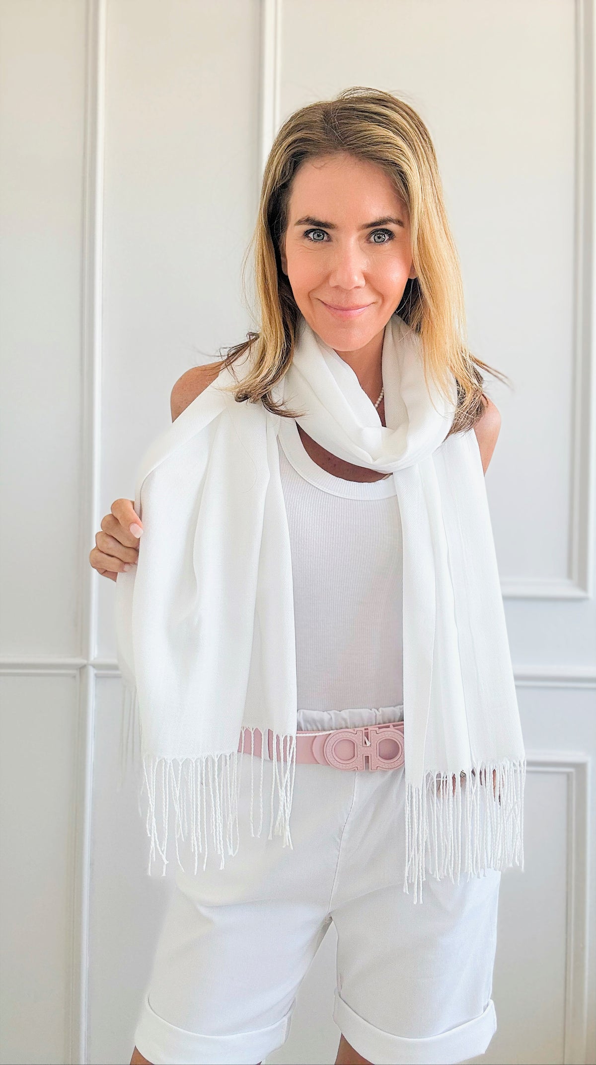 Fringe Pashmina Scarf - Off White-260 Other Accessories-NYW-Coastal Bloom Boutique, find the trendiest versions of the popular styles and looks Located in Indialantic, FL