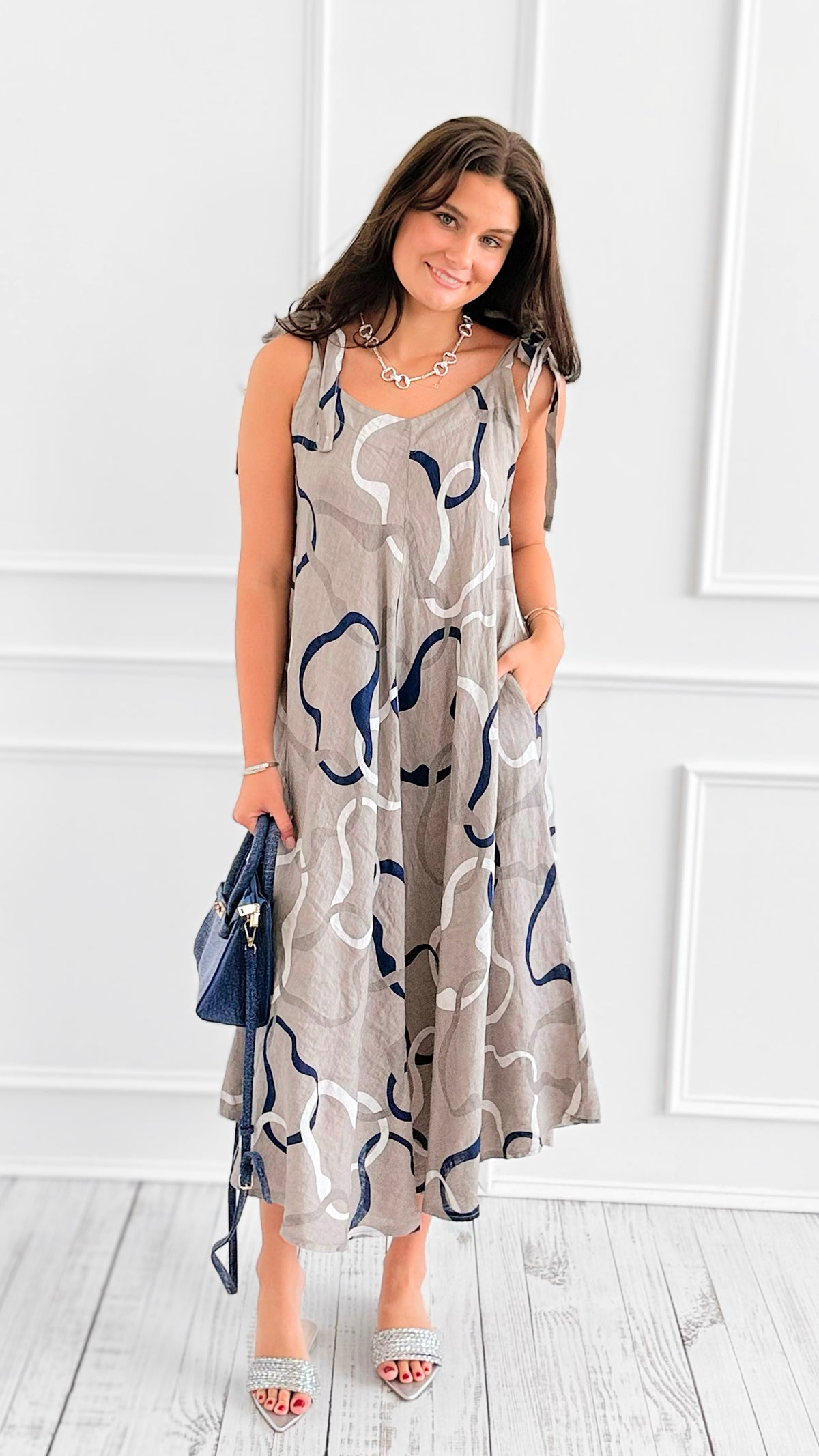 Waves Motion Sleeveless Italian Dress-200 Dresses/Jumpsuits/Rompers-PORCIENTO-Coastal Bloom Boutique, find the trendiest versions of the popular styles and looks Located in Indialantic, FL