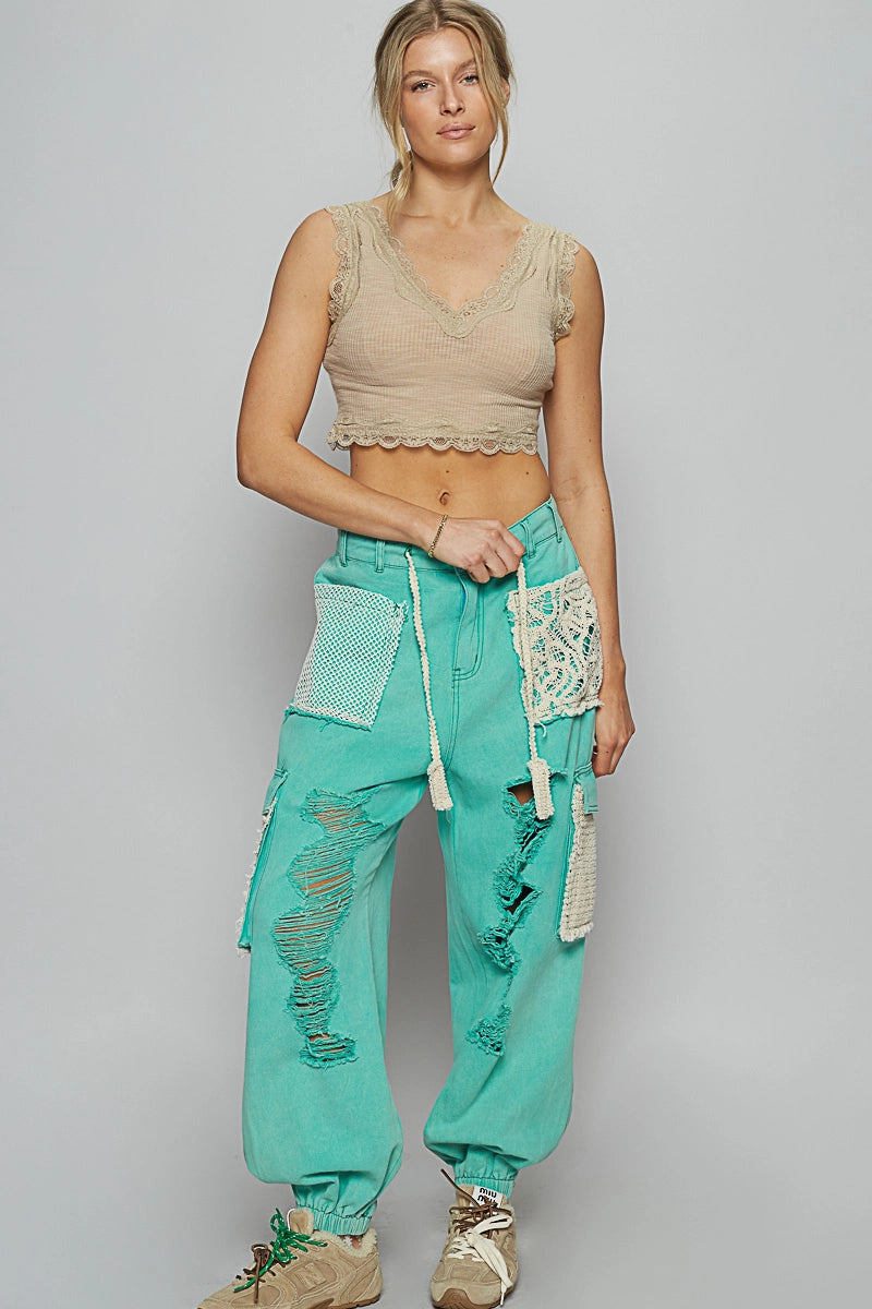Jungle Crochet Jogger - Green-170 Bottoms-pol-Coastal Bloom Boutique, find the trendiest versions of the popular styles and looks Located in Indialantic, FL