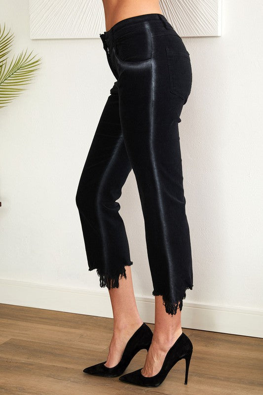 Fringe Cropped Italian Pant - Black-170 Bottoms-VENTI6 OUTLET-Coastal Bloom Boutique, find the trendiest versions of the popular styles and looks Located in Indialantic, FL