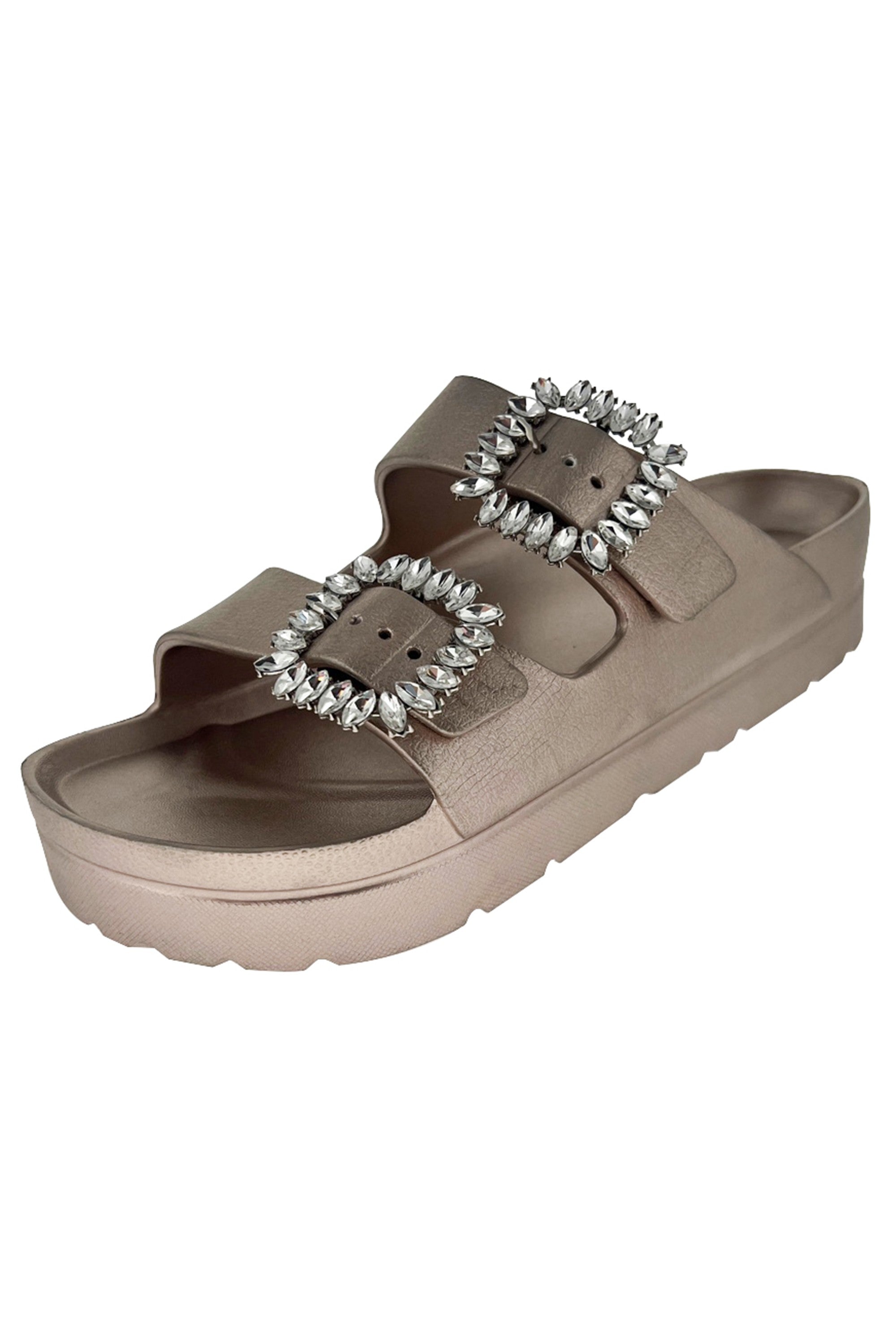 Stone Buckle Double-Strap Sandals - Champagne-250 Shoes-H2K TRADING-Coastal Bloom Boutique, find the trendiest versions of the popular styles and looks Located in Indialantic, FL