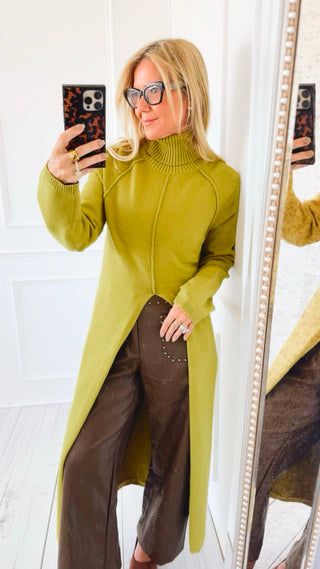 Elegant Long Split Italian Sweater - Chamomile