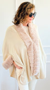 I'm Blushing Faux Fur Poncho - Ivory-150 Cardigans/Layers-On Blue-Coastal Bloom Boutique, find the trendiest versions of the popular styles and looks Located in Indialantic, FL
