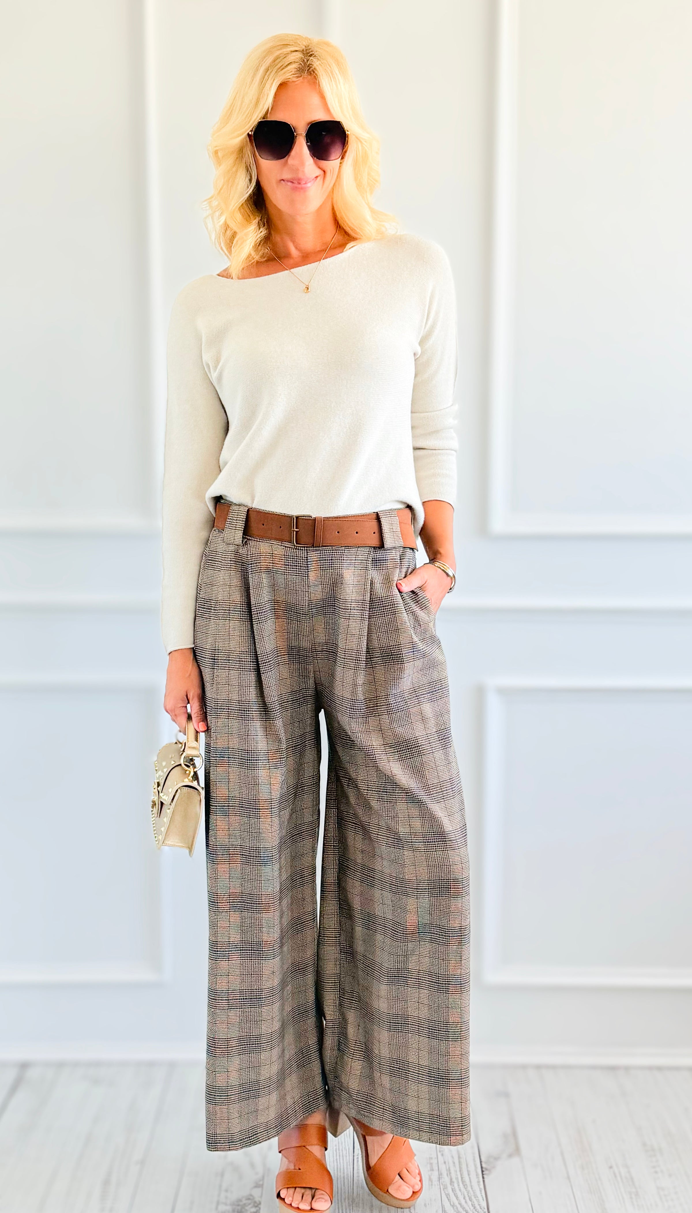 Check Pleated & Belt Italian Pant-100 Pants-AZUL MONACO-Coastal Bloom Boutique, find the trendiest versions of the popular styles and looks Located in Indialantic, FL