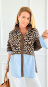 Leopard & Lines Button-Up Italian Blouse-110 Long Sleeve Tops-TATTOO Z-Coastal Bloom Boutique, find the trendiest versions of the popular styles and looks Located in Indialantic, FL