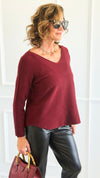 Soho Italian V-Neck Pullover - Wine-140 Sweaters-Italianissimo/ Max & D-Coastal Bloom Boutique, find the trendiest versions of the popular styles and looks Located in Indialantic, FL