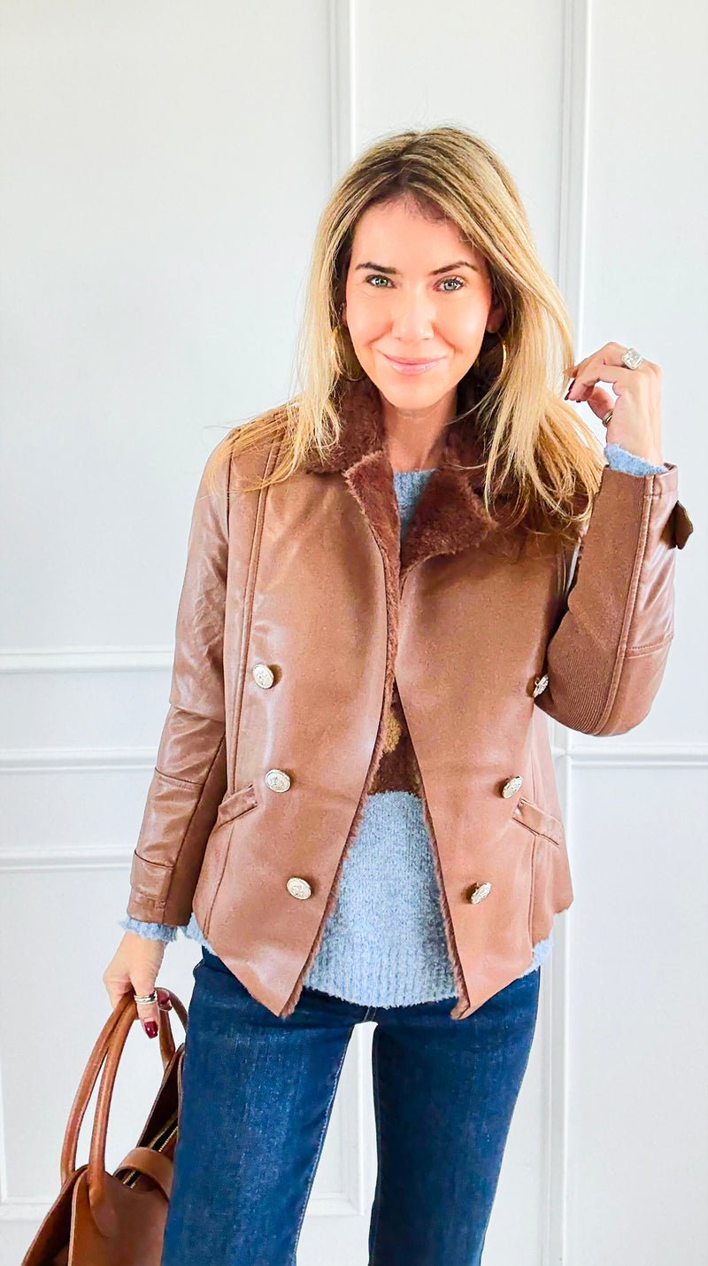 Moto Faux Leather Collar Jacket- Cognac-160 Jackets-IRIS-Coastal Bloom Boutique, find the trendiest versions of the popular styles and looks Located in Indialantic, FL