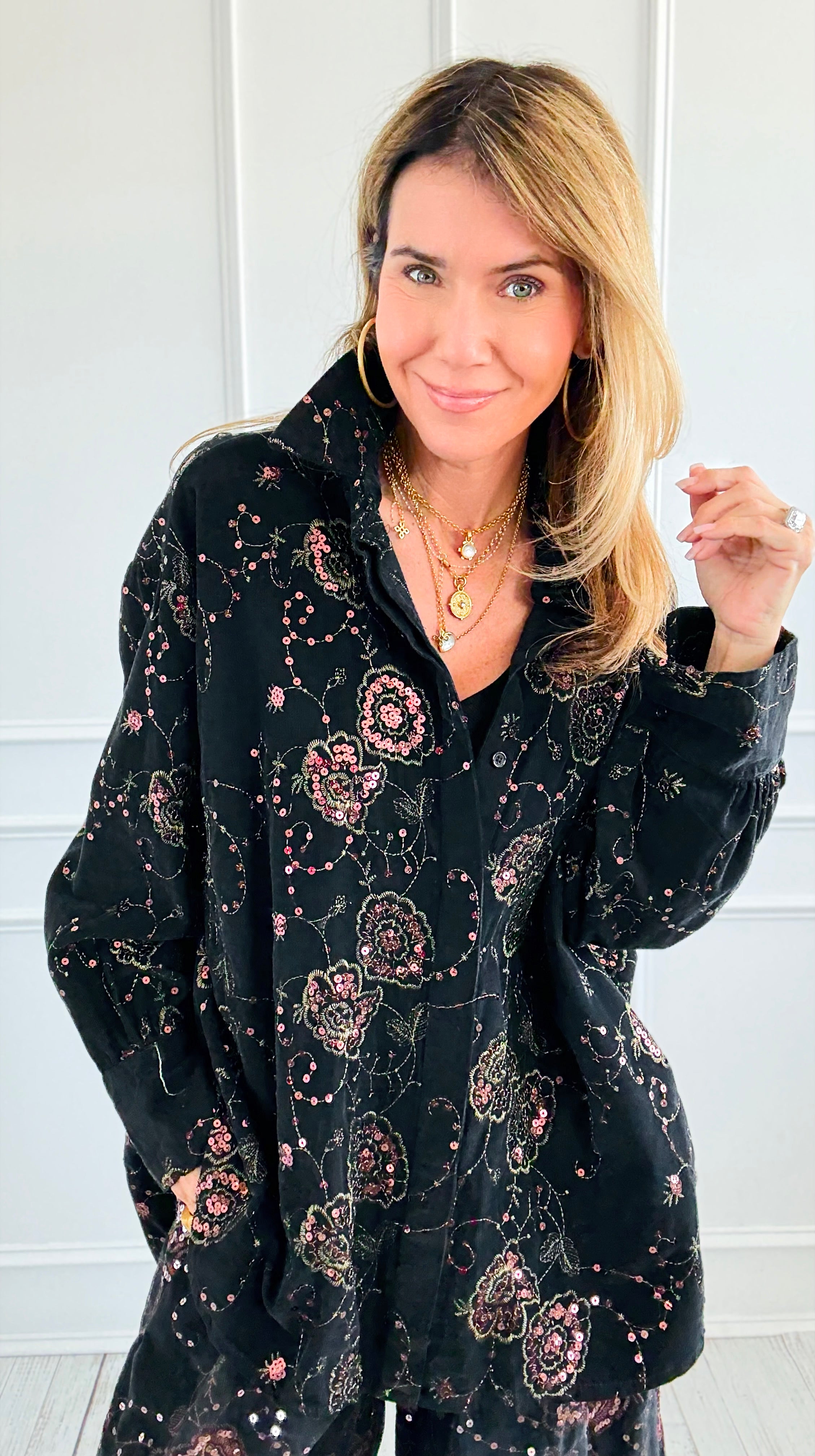 Ornate Charm Italian Corduroy Top-110 Long Sleeve Tops-TATTOO Z-Coastal Bloom Boutique, find the trendiest versions of the popular styles and looks Located in Indialantic, FL