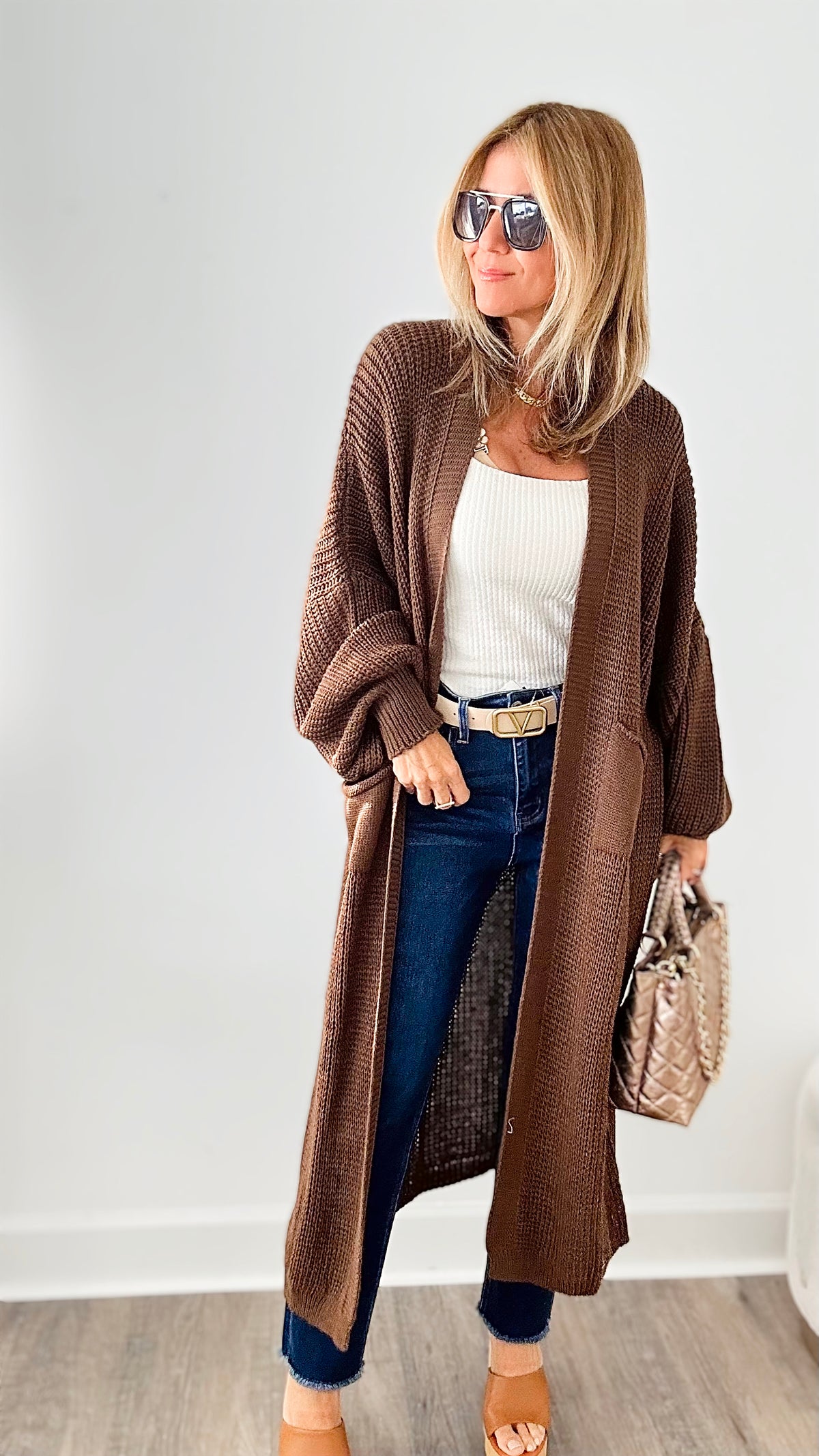 Sugar High Long Italian Cardigan - Chocolate-150 Cardigans/Layers-Germany-Coastal Bloom Boutique, find the trendiest versions of the popular styles and looks Located in Indialantic, FL