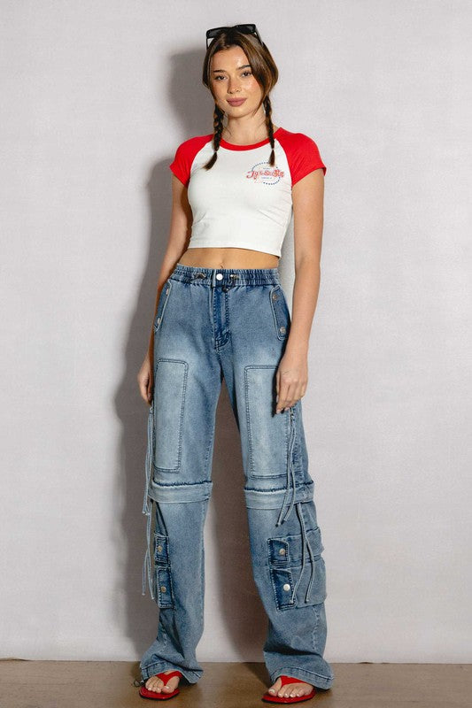 The Ultimate Convertible Wide Leg Cargo Jeans-170 Bottoms-VIBRANT M.I.U-Coastal Bloom Boutique, find the trendiest versions of the popular styles and looks Located in Indialantic, FL