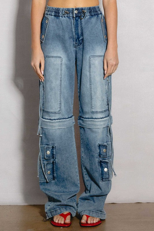 The Ultimate Convertible Wide Leg Cargo Jeans-170 Bottoms-VIBRANT M.I.U-Coastal Bloom Boutique, find the trendiest versions of the popular styles and looks Located in Indialantic, FL