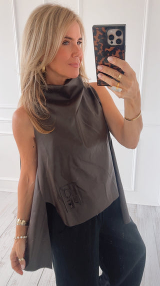 Modern Edge Sleeveless Italian Top- Brown