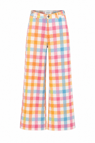 Plaid Wide Leg Pants - Pastel Multi