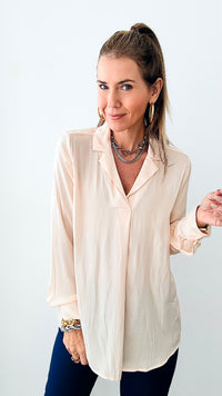 Satinesque Blouse Top - Vanilla-130 Long Sleeve Tops-Be Cool-Coastal Bloom Boutique, find the trendiest versions of the popular styles and looks Located in Indialantic, FL