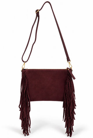 Fringe Italian Suede Bag- Wine