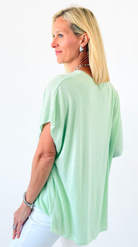 Relaxed Recoleta Lurex Trim Short Sleeve Italian Top- Light Green-110 short Sleeve Top-Italianissimo-Coastal Bloom Boutique, find the trendiest versions of the popular styles and looks Located in Indialantic, FL