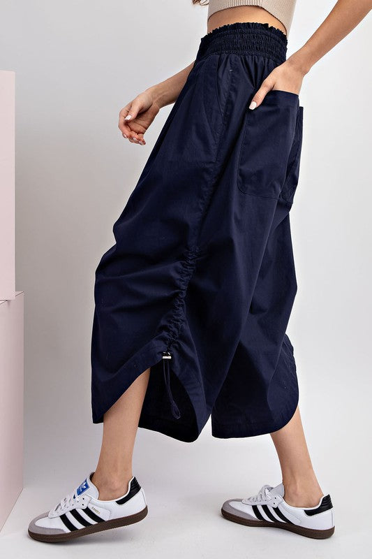 Puffed With Fitted Waist Tie Crop Pants - Navy-170 Bottoms-EASEL-Coastal Bloom Boutique, find the trendiest versions of the popular styles and looks Located in Indialantic, FL