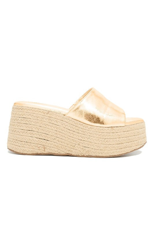 Platform Wedged Sandal - Gold-250 Shoes-Let´s see style-Coastal Bloom Boutique, find the trendiest versions of the popular styles and looks Located in Indialantic, FL