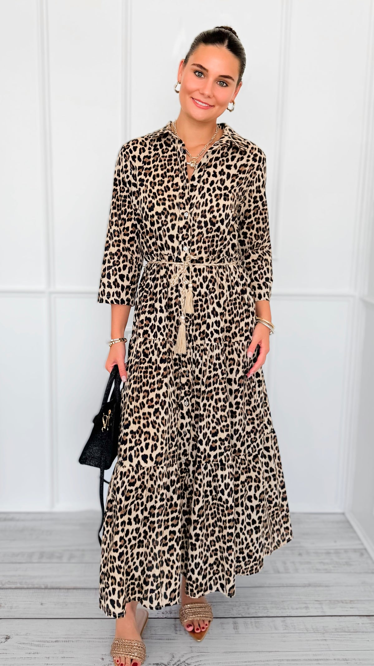 Leopard Paws Button Italian Long Dress-200 Dresses/Jumpsuits/Rompers-FH GROUP-Coastal Bloom Boutique, find the trendiest versions of the popular styles and looks Located in Indialantic, FL