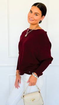 Ribbed Italian Pullover- Burgundy-140 Sweaters-Italianissimo-Coastal Bloom Boutique, find the trendiest versions of the popular styles and looks Located in Indialantic, FL