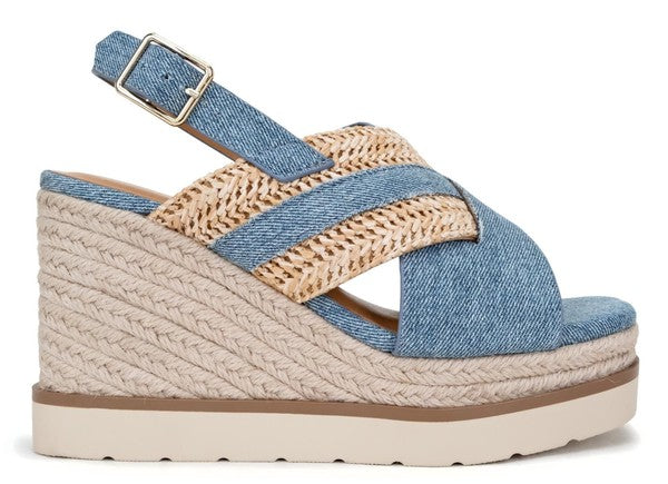 Two Tone Platform Wedged Sandal - Denim-250 Shoes-victoria Fashion-Coastal Bloom Boutique, find the trendiest versions of the popular styles and looks Located in Indialantic, FL