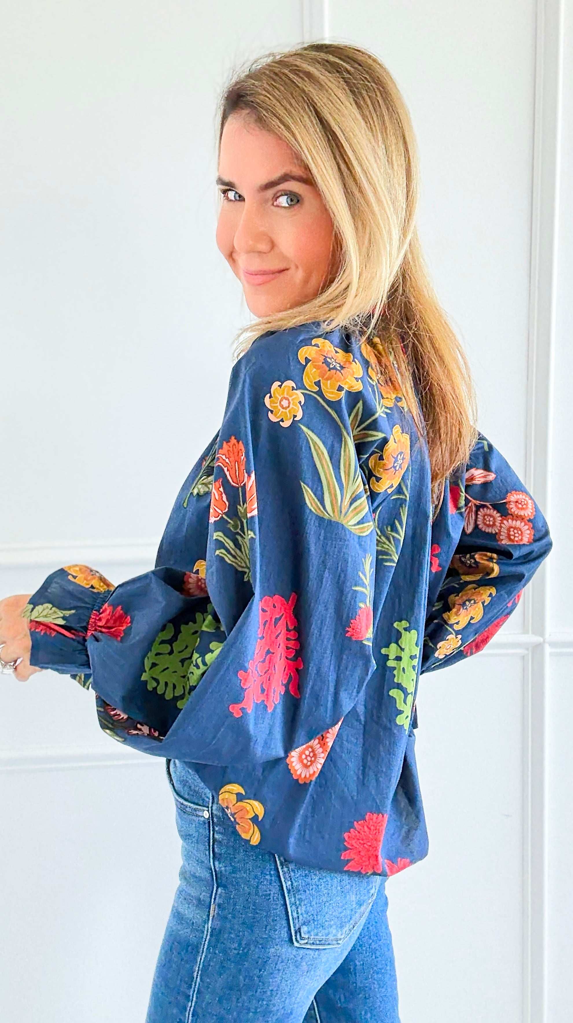 Floral Poetry Woven Top-110 Long Sleeve Tops-Umgee-Coastal Bloom Boutique, find the trendiest versions of the popular styles and looks Located in Indialantic, FL