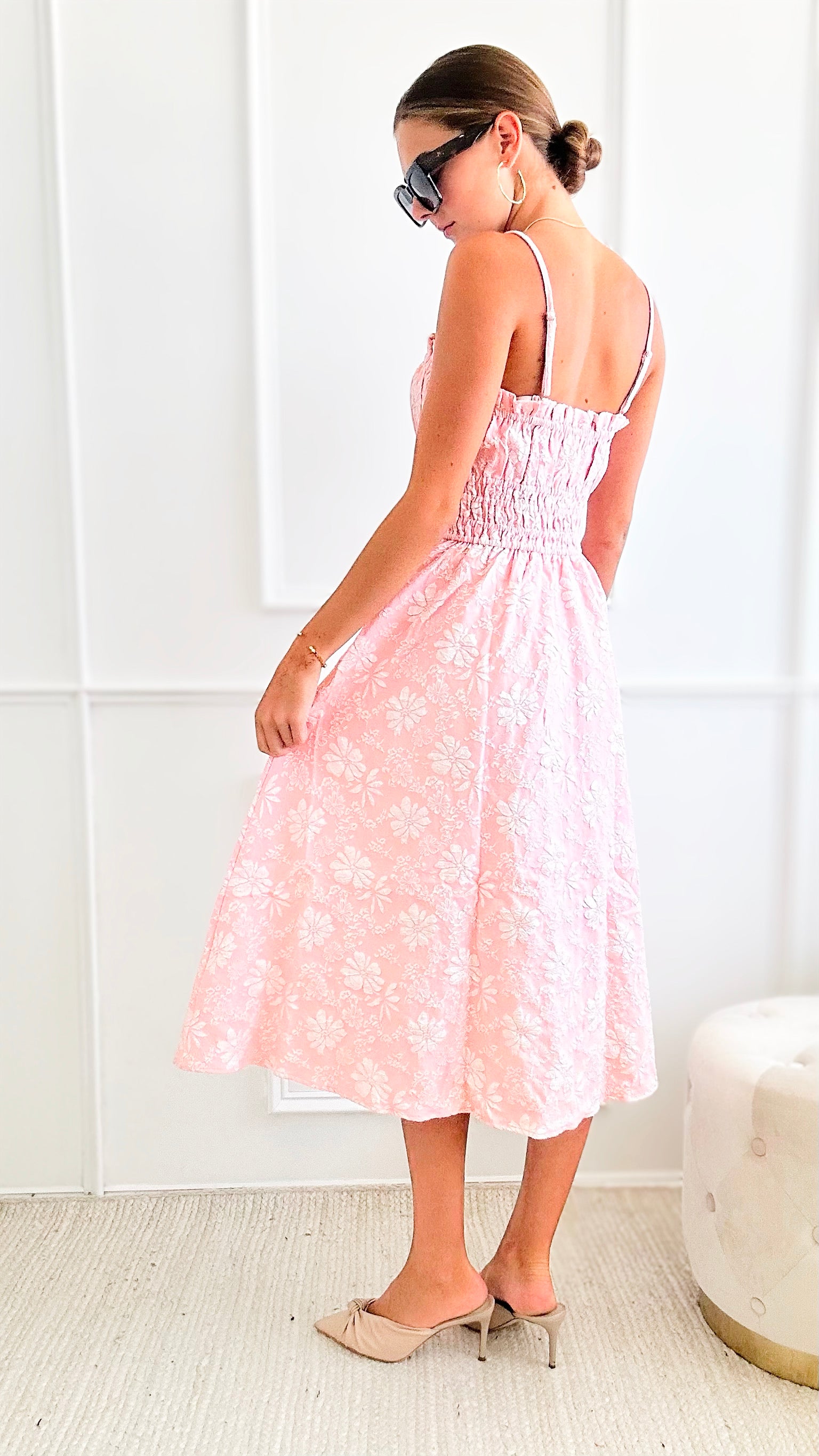 Floral Sleeveless Midi Dress - Pink-200 dresses/jumpsuits/rompers-Rousseau-Coastal Bloom Boutique, find the trendiest versions of the popular styles and looks Located in Indialantic, FL