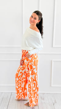 Tropic Whispers Wide Leg Pants - Orange-170 Bottoms-GIGIO-Coastal Bloom Boutique, find the trendiest versions of the popular styles and looks Located in Indialantic, FL