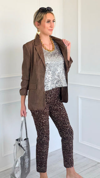 Plaid Leopard Slim Leg Pants