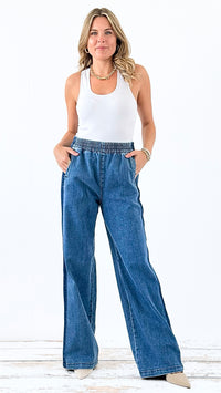 Relaxed Wide-Leg Denim Pants - Medium-190 Denim-RISEN JEANS-Coastal Bloom Boutique, find the trendiest versions of the popular styles and looks Located in Indialantic, FL