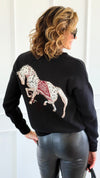 Equestrian Parade Italian Cardigan- Black-140 Sweaters-K2-Coastal Bloom Boutique, find the trendiest versions of the popular styles and looks Located in Indialantic, FL