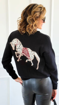 Equestrian Parade Italian Cardigan- Black-140 Sweaters-K2-Coastal Bloom Boutique, find the trendiest versions of the popular styles and looks Located in Indialantic, FL