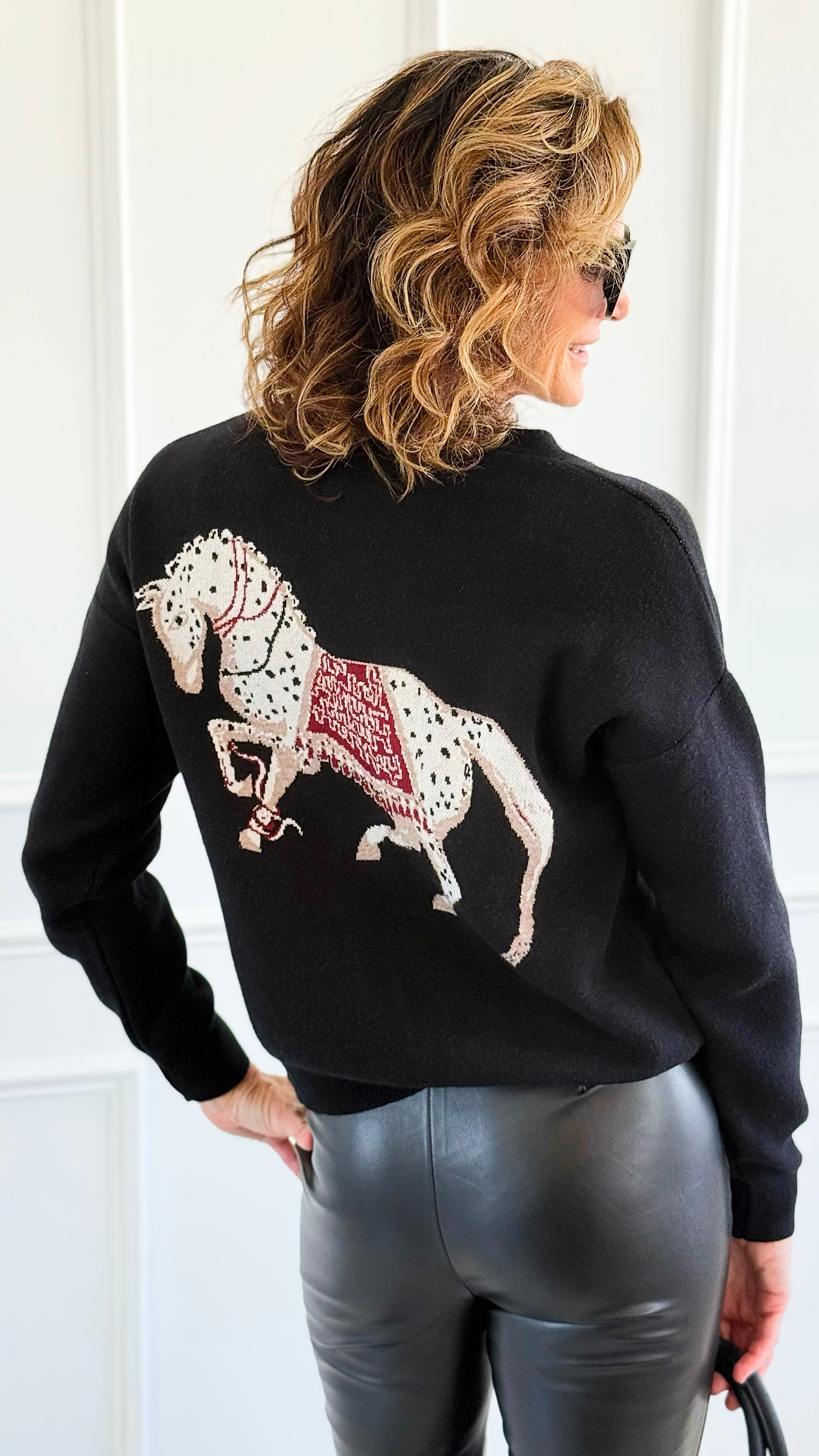 Equestrian Parade Italian Cardigan- Black-140 Sweaters-K2-Coastal Bloom Boutique, find the trendiest versions of the popular styles and looks Located in Indialantic, FL