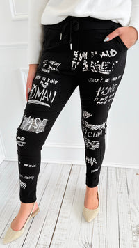 Urban Edge Graphic Italian Jogger- Black-180 Joggers-SUNNY HOLIDAYS-Coastal Bloom Boutique, find the trendiest versions of the popular styles and looks Located in Indialantic, FL