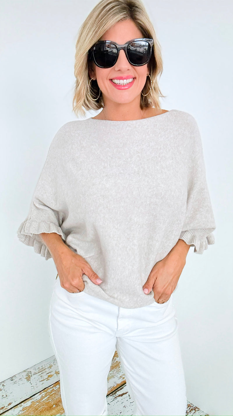 Soft Frills Italian Sweater- Ecru-140 Sweaters-Italianissimo-Coastal Bloom Boutique, find the trendiest versions of the popular styles and looks Located in Indialantic, FL