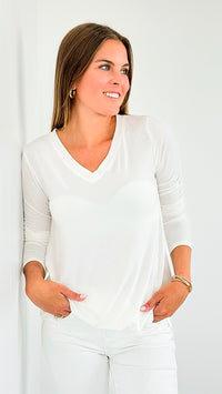 Effortless Elegance V-Neck Top - Off White-130 Long Sleeve Tops-Zenana-Coastal Bloom Boutique, find the trendiest versions of the popular styles and looks Located in Indialantic, FL