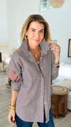 Striped & Bloom Embroidery Sleeve Italian Blouse-110 Long Sleeve Tops-TATTOO Z-Coastal Bloom Boutique, find the trendiest versions of the popular styles and looks Located in Indialantic, FL