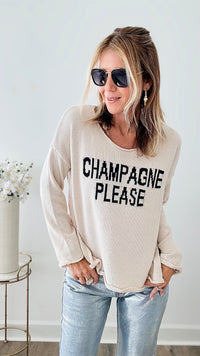 "Champagne Please" Knit Lightweight Sweater - Beige-140 Sweaters-Miracle-Coastal Bloom Boutique, find the trendiest versions of the popular styles and looks Located in Indialantic, FL