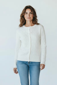 Cable Knit Crew Neck Cardigan - Ivory-150 Cardigans/Layers-Cielo-Coastal Bloom Boutique, find the trendiest versions of the popular styles and looks Located in Indialantic, FL