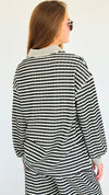 Knitted Striped Collared Top - Black-130 Long Sleeve Tops-Fantastic Fawn-Coastal Bloom Boutique, find the trendiest versions of the popular styles and looks Located in Indialantic, FL