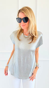 Glow Getter Cap Sleeve Top - Silver-110 Short Sleeve Tops-JODIFL-Coastal Bloom Boutique, find the trendiest versions of the popular styles and looks Located in Indialantic, FL