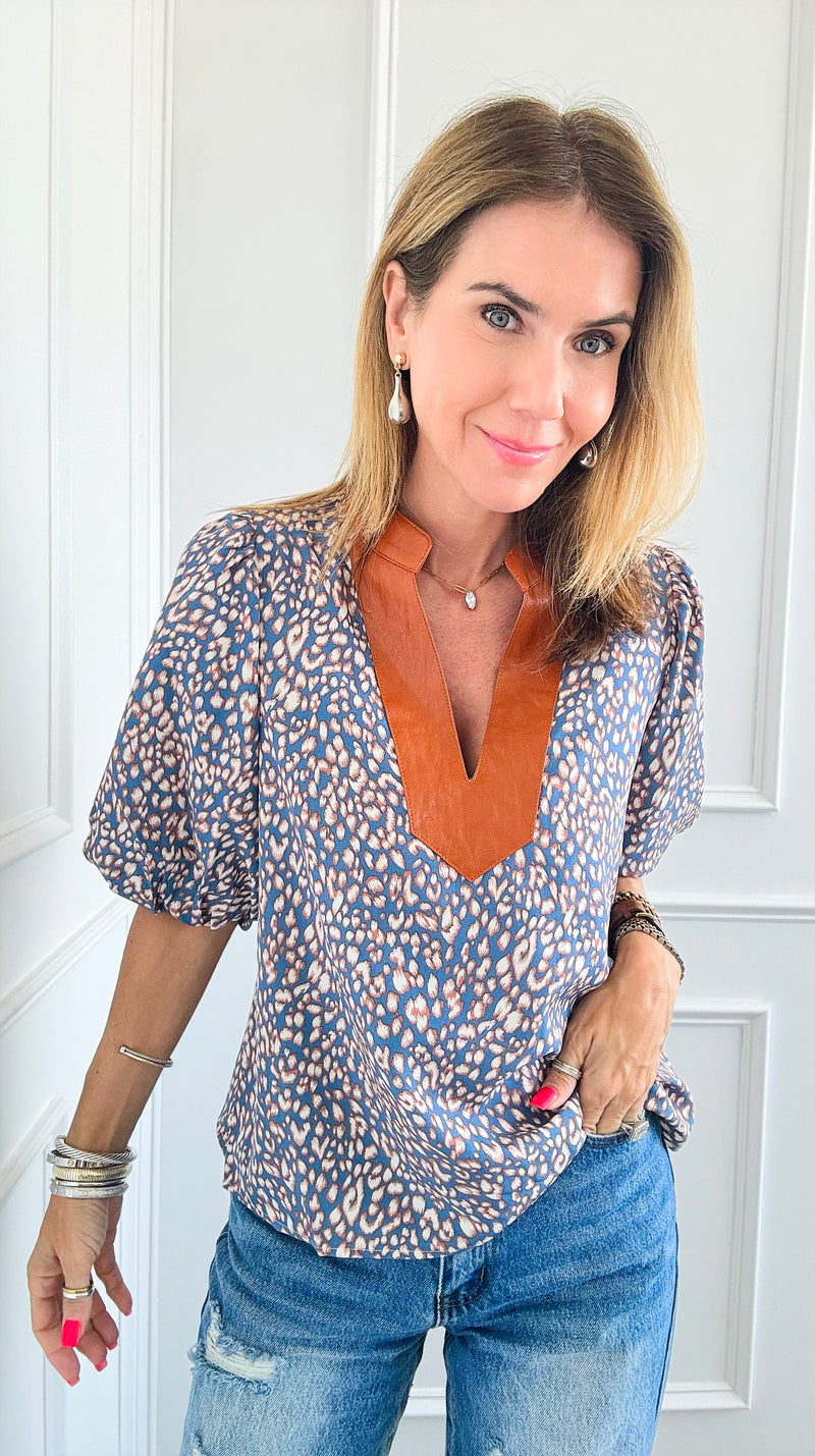 Blouse of Spotted with Puffed Sleeves-110 Short Sleeve Tops-THML-Coastal Bloom Boutique, find the trendiest versions of the popular styles and looks Located in Indialantic, FL